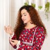 Elegant Maroon Lace-Design Linen Dress – Sophisticated Women's Fashion