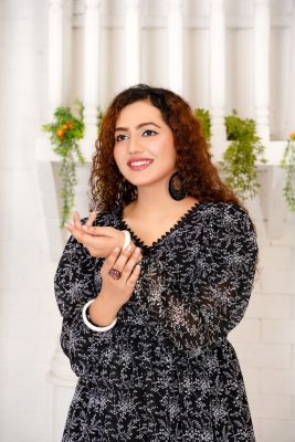 tunning Black Printed Chiffon Frock – Elegant and Versatile Women's Fashion