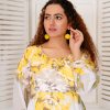 Yellow Chiffon Maxi Dress with Embroidered Neckline – Elegant Women’s Fashion