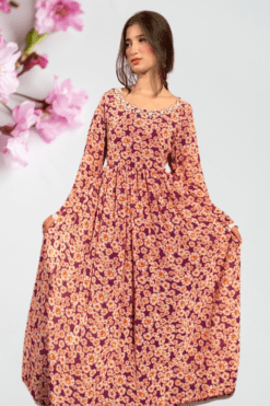 Elegant Purple Chiffon Frock with Embroidered Neckline and Lace Finishing – Women's Fashion